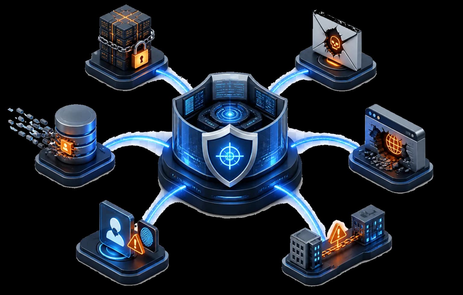 Six incident types connected to a central response hub